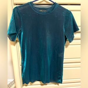 Maje metallic teal green T-shirt semi sheer size 1